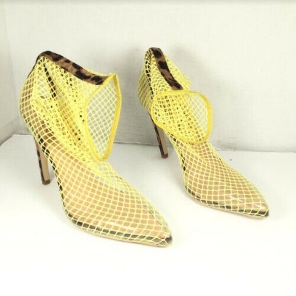 Why Envy Me? Women's Pointed Toe Mesh Heels Leopard Print Yellow Size 9 - Picture 3 of 9